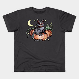 Black Cat Pumpkin Halloween Kids T-Shirt